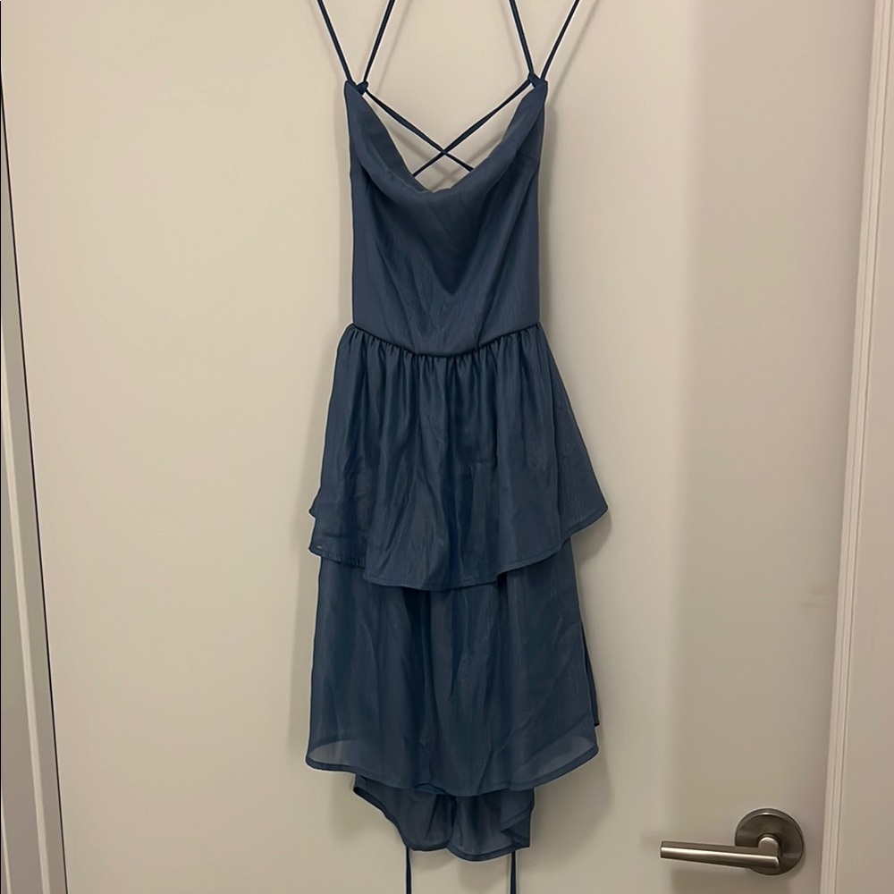 Blue Gray Ruffled Tiered Sundress